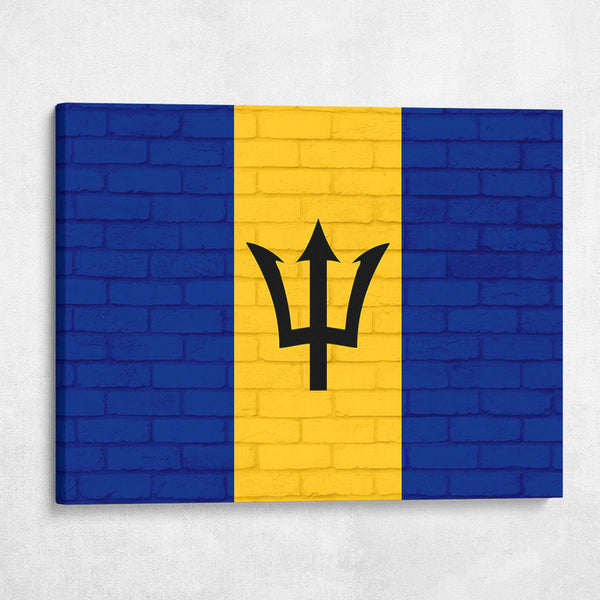 Barbados National Flag on Brick Texture