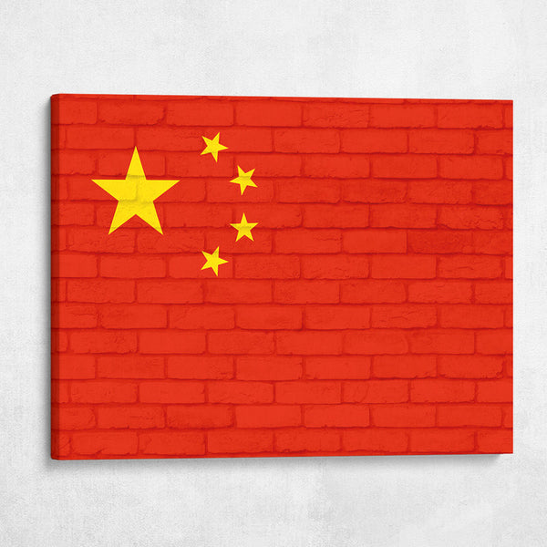 China National Flag on Brick Texture