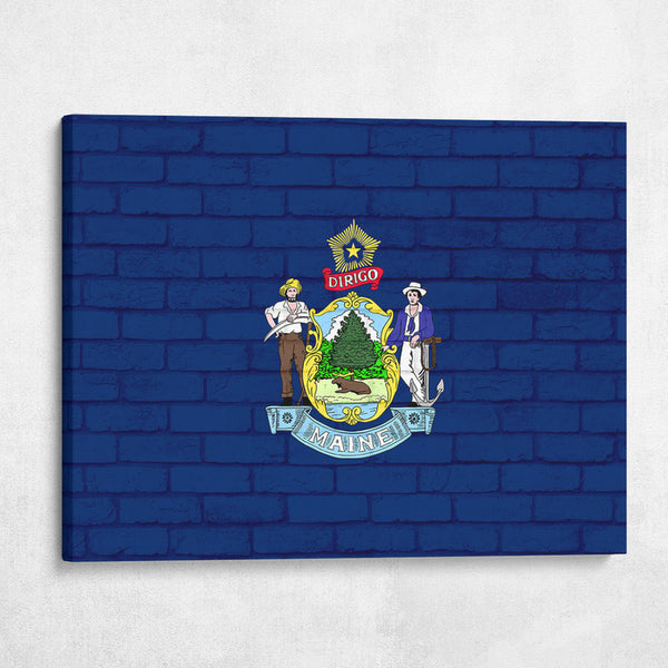 Maine State Flag on Brick Texture