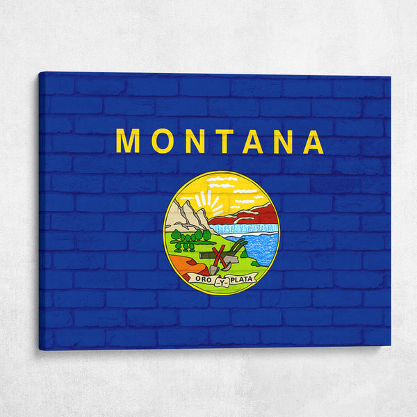 Montana State Flag on Brick Texture