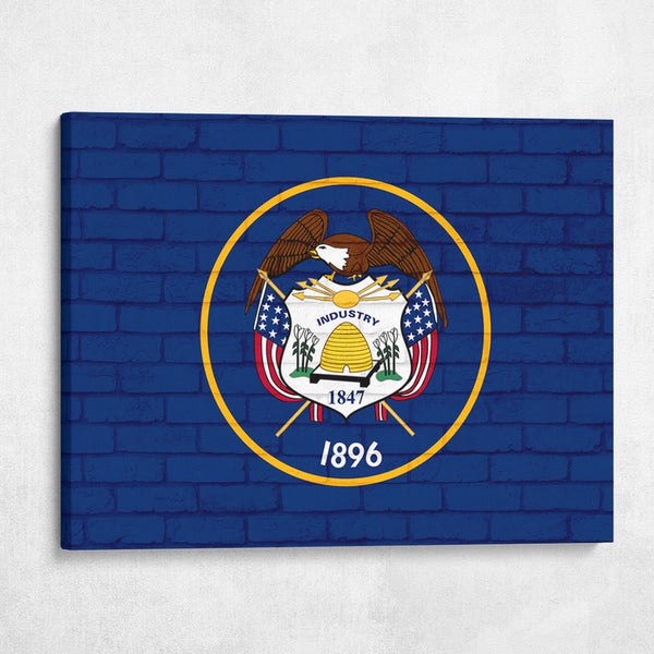 Utah State Flag on Brick Texture