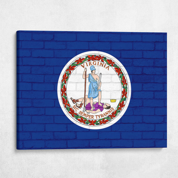 Virginia State Flag on Brick Texture