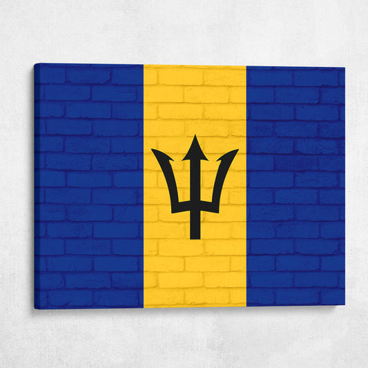 Barbados National Flag on Brick Texture