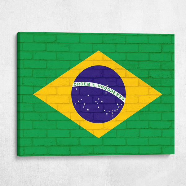 Brazil National Flag on Brick Texture
