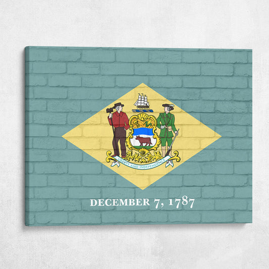 Delaware State Flag on Brick Texture