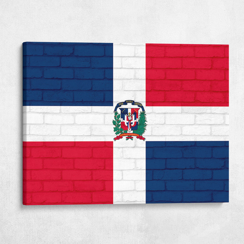 Dominican Republic National Flag on Brick Texture