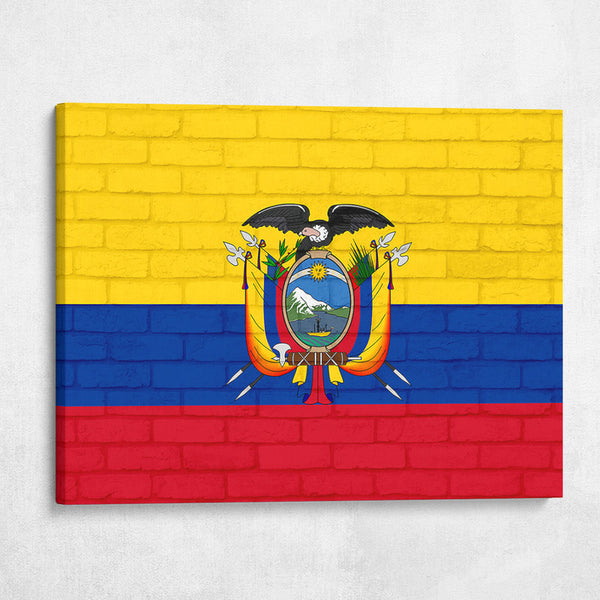 Ecuador National Flag on Brick Texture