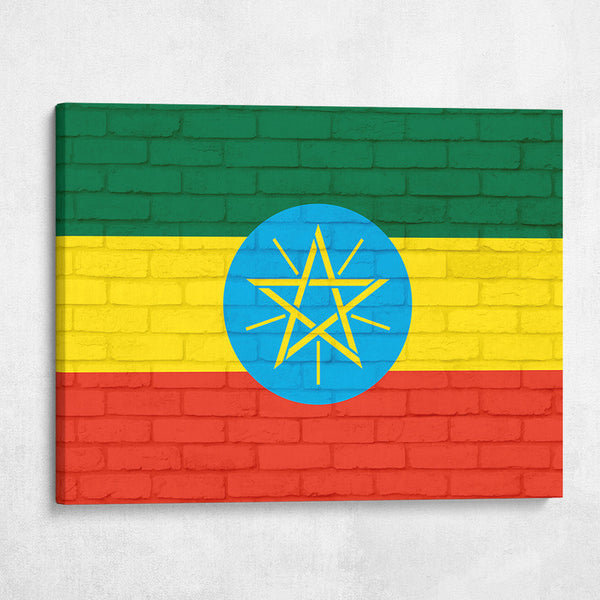 Ethiopia National Flag on Brick Texture