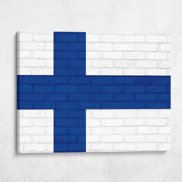 Finland National Flag on Brick Texture