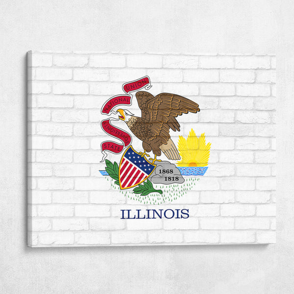 Illinois State Flag on Brick Texture