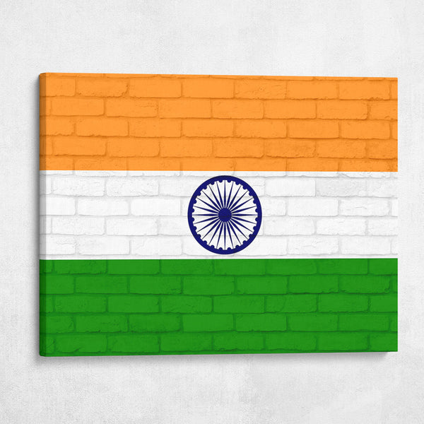 India National Flag on Brick Texture