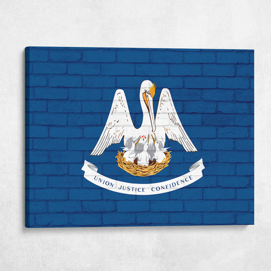 Louisiana State Flag on Brick Texture