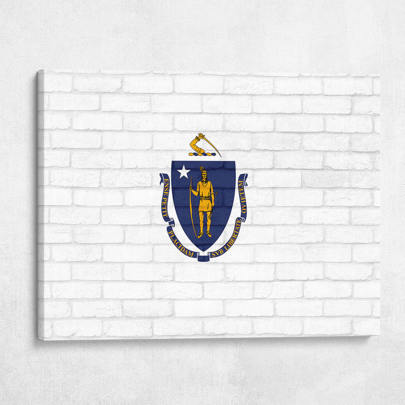 Massachusetts State Flag on Brick Texture