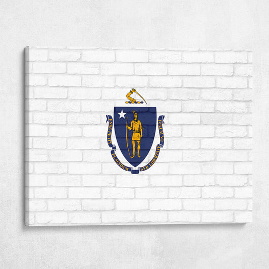 Massachusetts State Flag on Brick Texture