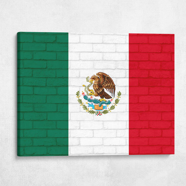 Mexico National Flag on Brick Texture