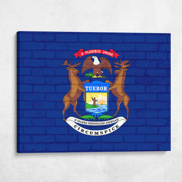 Michigan State Flag on Brick Texture