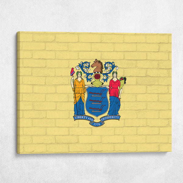 New Jersey State Flag on Brick Texture