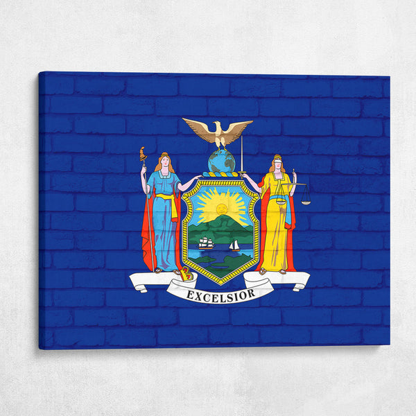New York State Flag on Brick Texture