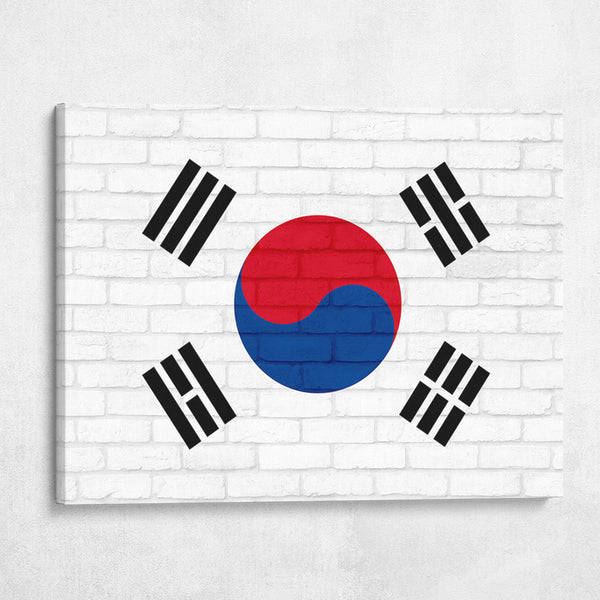 Republic of Korea National Flag on Brick Texture