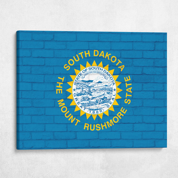 South Dakota State Flag on Brick Texture