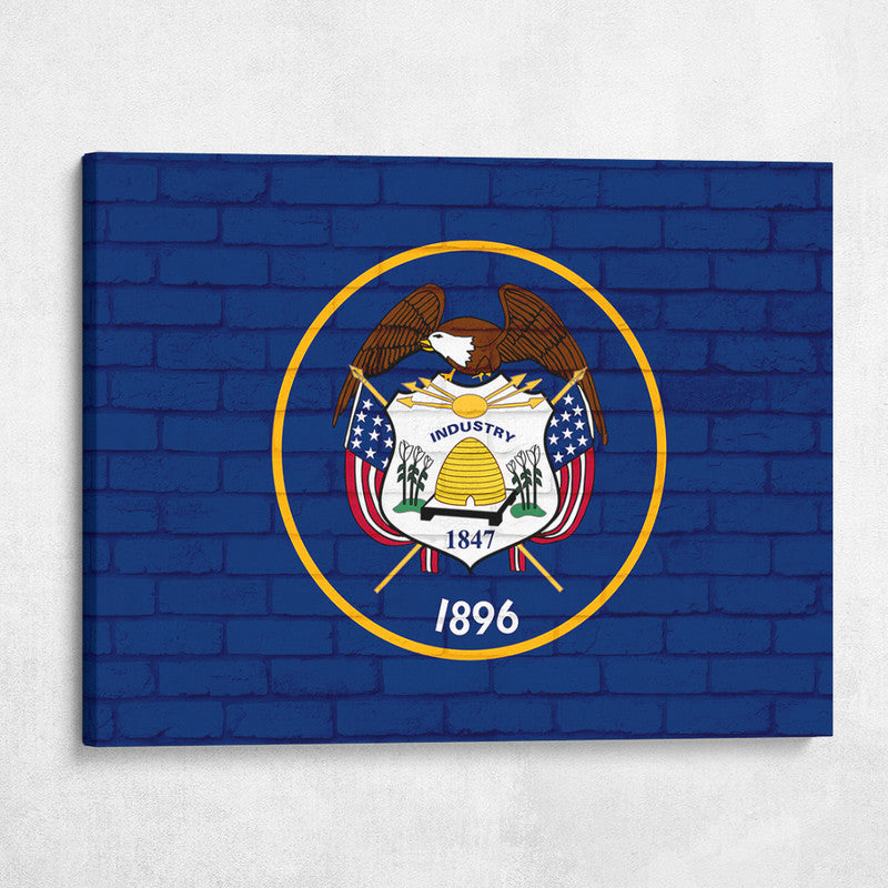 Utah State Flag on Brick Texture