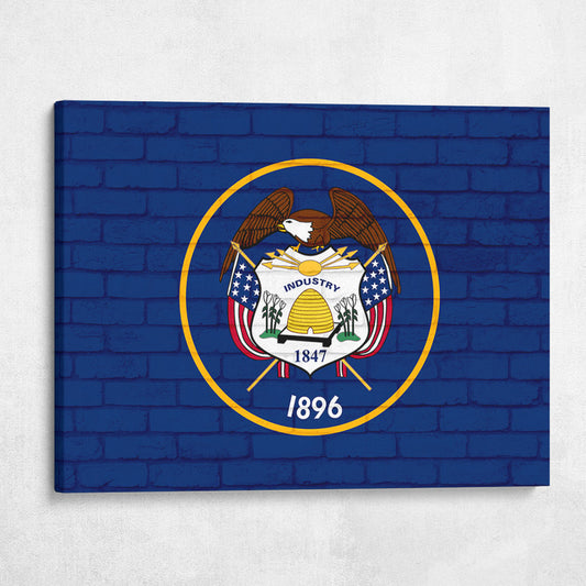 Utah State Flag on Brick Texture