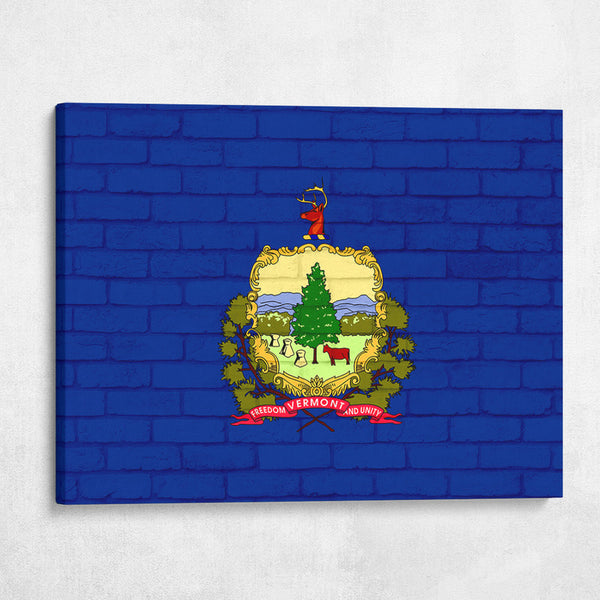 Vermont State Flag on Brick Texture