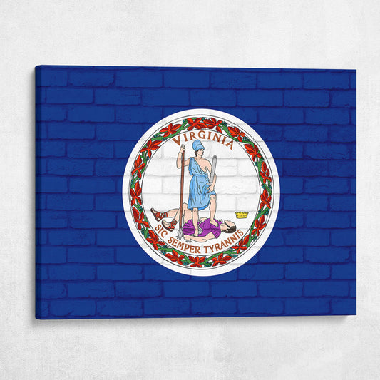 Virginia State Flag on Brick Texture