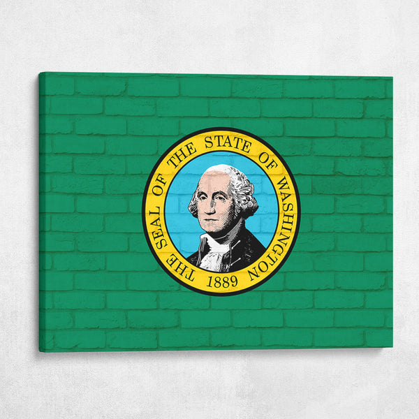 Washington State Flag on Brick Texture