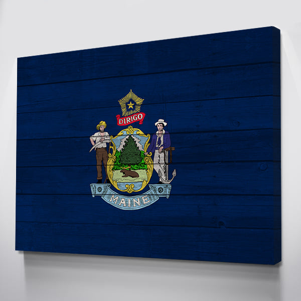 Wood Maine Flag | 1.5 Inch Thick Gallery Canvas Print