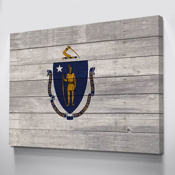 Wood Massachusetts Flag | 1.5 Inch Thick Gallery Canvas Print